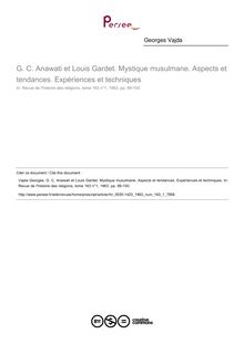 G. C. Anawati et Louis Gardet. Mystique musulmane. Aspects et tendances. Expériences et techniques  ; n°1 ; vol.163, pg 99-100