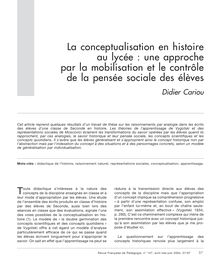 La conceptualisation en histoire au lycée : une approche par la mobilisation et le contrôle de la pensée sociale des élèves - article ; n°1 ; vol.147, pg 57-67
