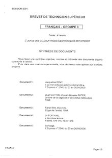 Français 2001 BTS Comptabilité et gestion des organisations