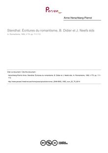 Stendhal. Écritures du romantisme, B. Didier et J. Neefs éds  ; n°75 ; vol.22, pg 111-112