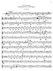 Partition cor 1, 2 (D, G), Symphony No.1, D Major, Schubert, Franz