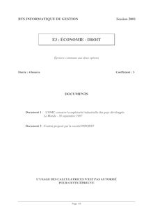 Economie - Droit 2001 BTS Informatique de gestion