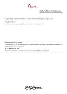 Crise des nationalités et crise du système politique en Yougoslavie - article ; n°3 ; vol.22, pg 81-107