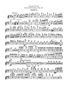 Partition flûte 1, 2, Piccolo, Carnival Overture, Karneval, Dvořák, Antonín