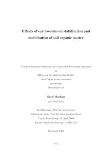 Effects of earthworms on stabilisation and mobilisation of soil organic matter [Elektronische Ressource] / von Sven Marhan