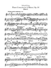 Partition hautbois 1, 2, Piano Concerto en A minor, Op.16, Grieg, Edvard
