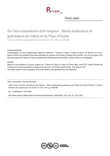 Sur deux expositions d art religieux : Saints protecteurs et guérisseurs du Valois et du Pays d Ouche - article ; n°219 ; vol.61, pg 595-598