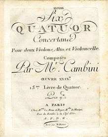 Partition viole de gambe, 6 corde quatuors, Op.29 (T.97-102), Cambini, Giuseppe Maria