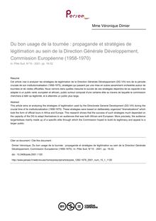 Du bon usage de la tournée : propagande et stratégies de légitimation au sein de la Direction Générale Développement, Commission Européenne (1958-1970) - article ; n°1 ; vol.15, pg 19-32