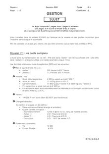 Gestion - comptabilité 2001 BTS Maintenance matériels aéronautiques