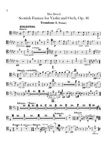 Partition Trombone 1, 2, 3, Schottische Fantasie, Fantasie für die Violine mit Orchester und Harfe unter freier Benutzung schottischer Volksmelodien