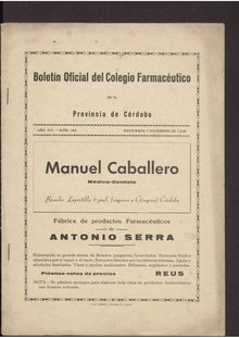 Boletín Oficial del Colegio Farmacéutico de la Provincia de Córdoba, n. 155 (1936)
