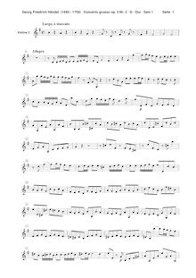 Partition violons II, Concerto Grosso en B-flat major, HWV 314, G major