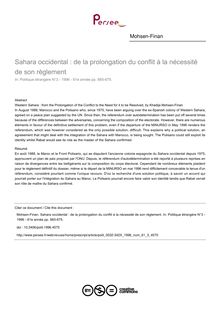 Sahara occidental : de la prolongation du conflit à la nécessité de son règlement - article ; n°3 ; vol.61, pg 665-675