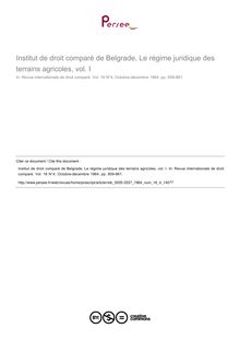 Institut de droit comparé de Belgrade, Le régime juridique des terrains agricoles, vol. I - note biblio ; n°4 ; vol.16, pg 859-861