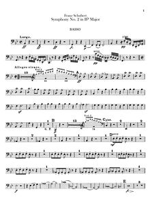 Partition Basses, Symphony No.2, B♭ Major, Schubert, Franz