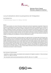 Les privatisations dans la perspective de l intégration européenne.  - article ; n°6 ; vol.47, pg 1333-1350