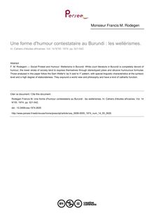 Une forme d humour contestataire au Burundi : les wellérismes. - article ; n°55 ; vol.14, pg 521-542