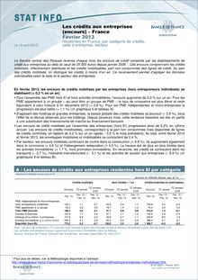 Banque de France : Les crédits aux entreprises (encours) – France Février 2013 (10/04/2013)