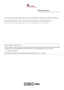 La nature et les agents de la négociation collective (Evolutions caractéristiques dans les pays européens occidentaux) - article ; n°4 ; vol.31, pg 779-804