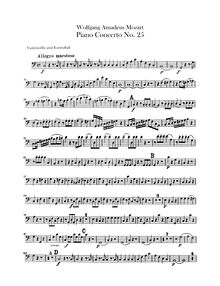 Partition violoncelles / Basses, Piano Concerto No.25, C major, Mozart, Wolfgang Amadeus par Wolfgang Amadeus Mozart