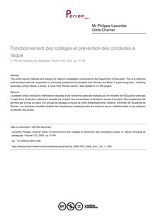 Fonctionnement des collèges et prévention des conduites à risque - article ; n°1 ; vol.132, pg 91-99