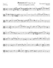 Partition ténor viole de gambe 1, alto clef, Fantasia pour 5 violes de gambe, RC 54