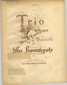 Partition couverture couleur, Piano Trio, Op.4, B minor, Lewandowsky, Max