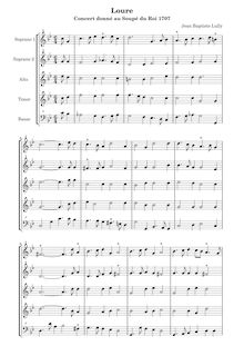 Partition Loure - Score, Concert de violons et de hautbois donné pour le souper du Roy le seize janvier 1707