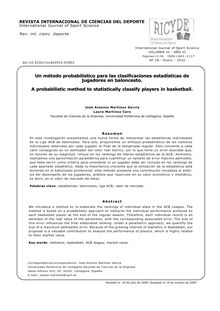 Un método probabilístico para las clasificaciones estadísticas de jugadores en baloncesto. (A probabilistic method to statistically classify players in basketball).