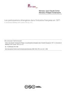 Les participations étrangères dans l industrie française en 1971 - article ; n°1 ; vol.52, pg 3-13