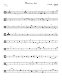 Partition ténor viole de gambe, alto clef, fantaisies pour 4 violes de gambe par William Cranford