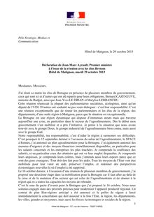 Déclaration de Jean-Marc Ayrault, Premier ministre à l’issue de la réunion avec les élus Bretons 