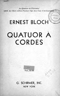 Partition complète, corde quatuor No.1, B minor, Bloch, Ernest