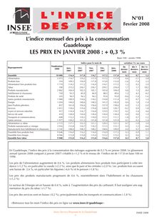 L indice mensuel des prix à la consommation de  Guadeloupe en janvier 2008 : + 0,3 %