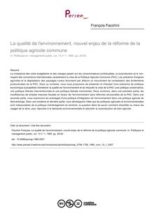 La qualité de l environnement, nouvel enjeu de la réforme de la politique agricole commune - article ; n°1 ; vol.13, pg 29-54