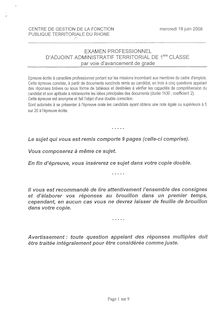 Epreuve écrite 2008 Examen professionnel Adjoint administratif territorial de 1ère classe
