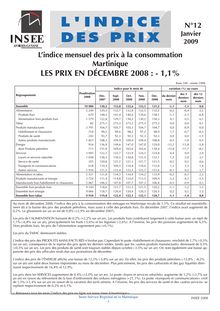 Lindice mensuel des prix en Martinique en décembre 2008 : -1,1%