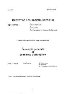Economie générale et économie d entreprise 2005 BTS Assurance