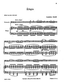 Partition de piano, Élégie, Op.24, Fauré, Gabriel