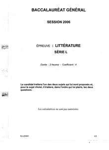 Baccalaureat 2006 litterature litteraire autres territoires