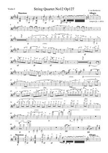 Partition violon 1, corde quatuor No.12, Op.127, E♭ major, Beethoven, Ludwig van