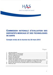 CNEDiMTS - Commission du 20 mars 2012 - CR CNEDiMTS 20 03 2012
