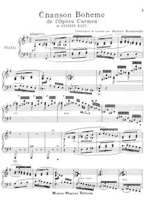 Partition complète, Chanson bohême, de l opéra Carmen de Georges Bizet, transcription de concert