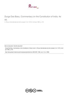 Durga Das Basu, Commentary on the Constitution of India, 4e éd. - note biblio ; n°2 ; vol.15, pg 419-419