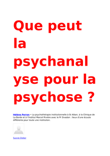 Que peut la psychanalyse pour la psychose ? ( II )