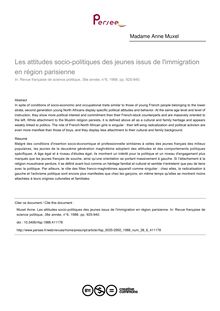 Les attitudes socio-politiques des jeunes issus de l immigration en région parisienne - article ; n°6 ; vol.38, pg 925-940