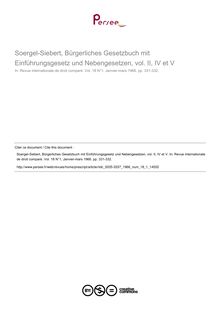 Soergel-Siebert, Bürgerliches Gesetzbuch mit Einführungsgesetz und Nebengesetzen, vol. II, IV et V - note biblio ; n°1 ; vol.18, pg 331-332