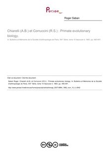 Chiarelli (A.B.) et Corruccini (R.S.) : Primate evolutionary biology.  ; n°4 ; vol.10, pg 490-491