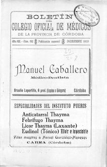 Boletín del Colegio Oficial de Médicos de la Provincia de Córdoba, n. 152 (1933)